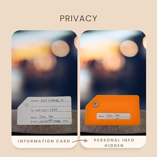 5 Pack Silicone Luggage Tag with Stainless Loop and Name Id Card (Orange)