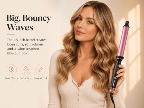1.5 Inch Curling Wand for Loose Beach Waves (1.5" Pink&Black)