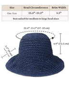 Womens Crochet Straw Sun Hat Foldable Floppy Wide Brim Beach Hat for Summer (One Size / Dark Blue)