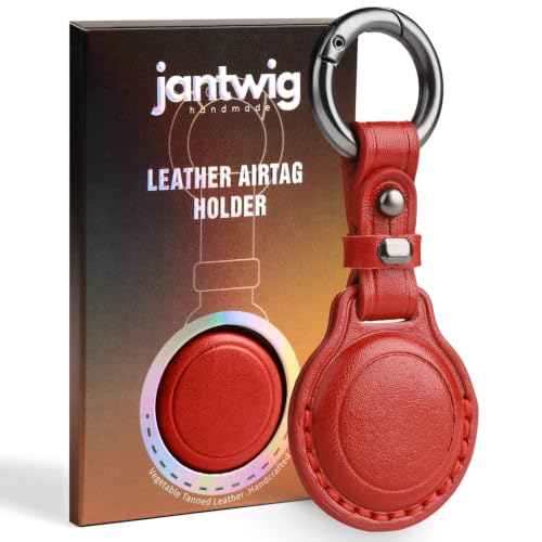 Genuine Leather Keychain Holder Case for Apple AirTag ((1 Pack)Red)