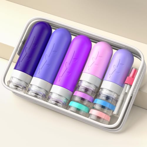 Aeomini 19 Pack Purple Travel Bottles for Toiletries (Purple Travel Set)