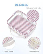 TSA Approved Clear Toiletry Bag for Travel (Y-Dusty Pink Stripe)