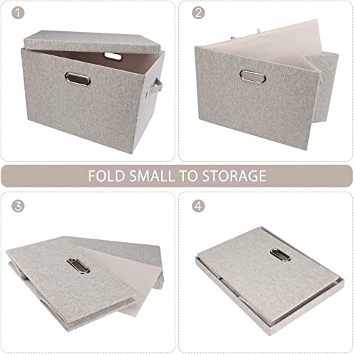 Storage Bins with Lids Fabric Closet Organizers Cubes Office Organization (Beige / Large -5 Pack)