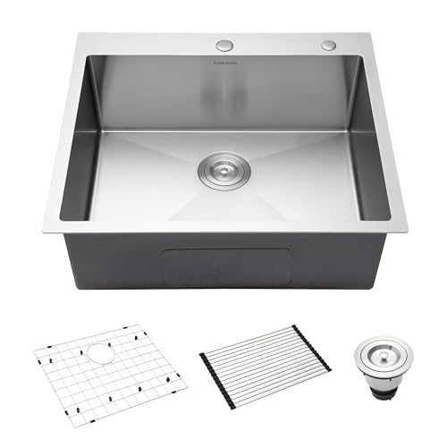 25-Inch Drop-In Kitchen Sink Stainless Steel Top Mount Single Bowl (Brushed / 25 x 22 x 9)