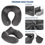 Inflatable Travel Pillow for Sleeping Airplane (Dark Grey / M-Shape)