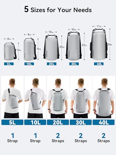 Waterproof Dry Bag Backpack with Emergency Whistle (10L / Light Grey)