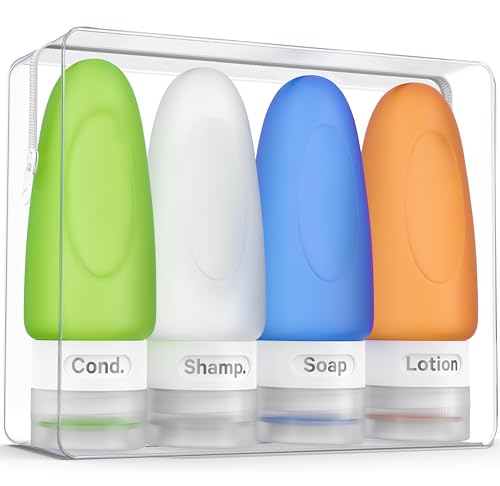 Leak Proof Travel Bottles (2oz 4pc - White,Blue,Green,Orange)