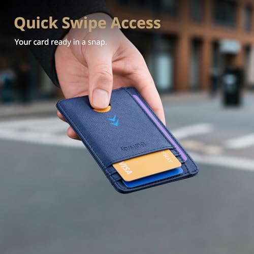 Slim Minimalist Front Pocket RFID Blocking Leather Wallets for Men and Women (Small / Cross Blue)