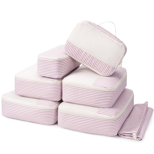 Packing Cubes for Travel (Dusty Pink Stripe / 7 Set)