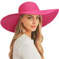 Sun Hats for Women Wide Brim Summer Hat Large Floppy Sun Straw Hat Foldable Packable Beach Hats UPF 50+ (Medium Size: Rose Red / Brim 5.5" (Head Circumference 22-22.8"))