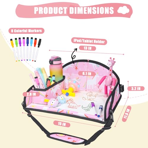 Upgraded Kids Travel Tray for Car Seat (Pink Unicorn - 2 PCS)