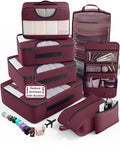8 Set Packing Cubes for Travel Essentials (11 Wine Red)