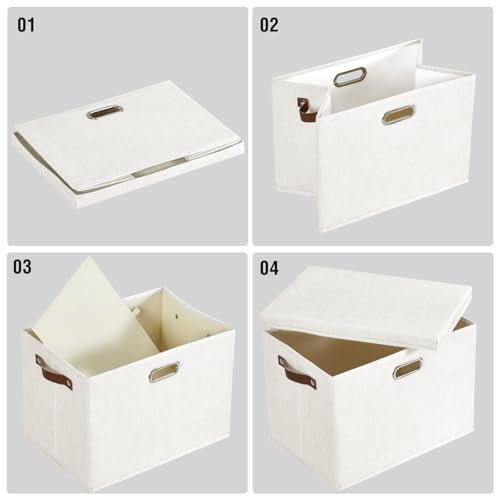 15" Fabric Storage Box with Lids (White / Medium-3 Pack)