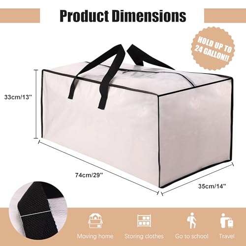 Heavy Duty Moving Bags with Backpack Straps and Strong Handles (Clear / 93 L - 12 pcs - Backpack)
