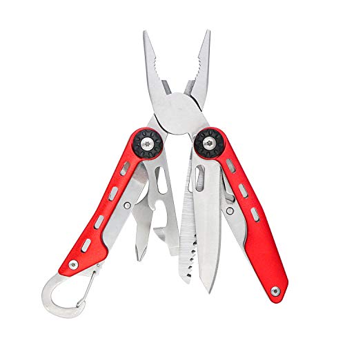 10-in-1 Stainless Steel Multitool for Hiking and Survival Gear with Needlenose Pliers, Wire Cutter, Saw, Safety Lock, Nylon Sheath, Red (10-in-1 / Red)