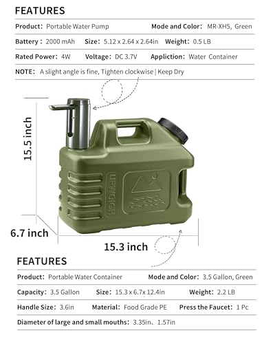 3.5 Gallon Water Jug with Rechargeable Touch Pump (Green Pump / 3.5 Gal)