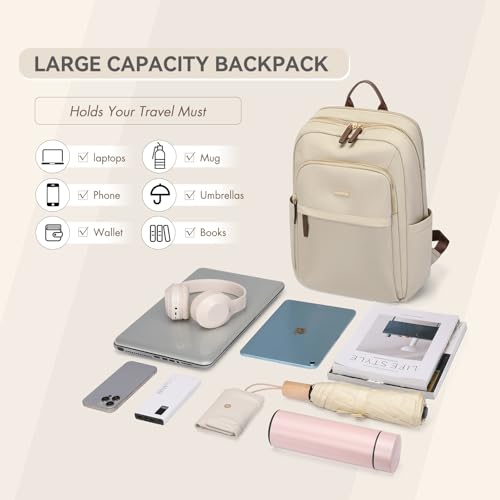 Laptop Backpack for Women Travel Work Commute Casual Daypack Backpack Purse Computer Bags Fit 16 Inch Notebook (Regular-apricot / 16 Inch)