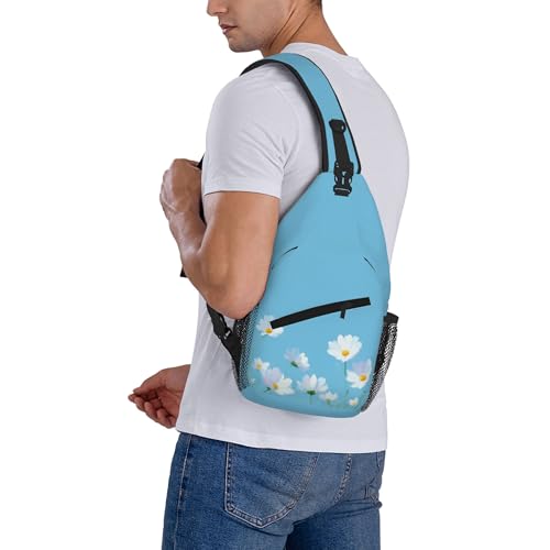 Sling Bag White Flower Blue Summer Hiking Daypack Crossbody Shoulder Backpack Travel Chest Pack for Men Women (B0160)