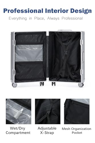 20 Inch Carry On Zipperless Luggage with Cup Holder (Silver (PC+Aluminum) / Carry on 20inch)