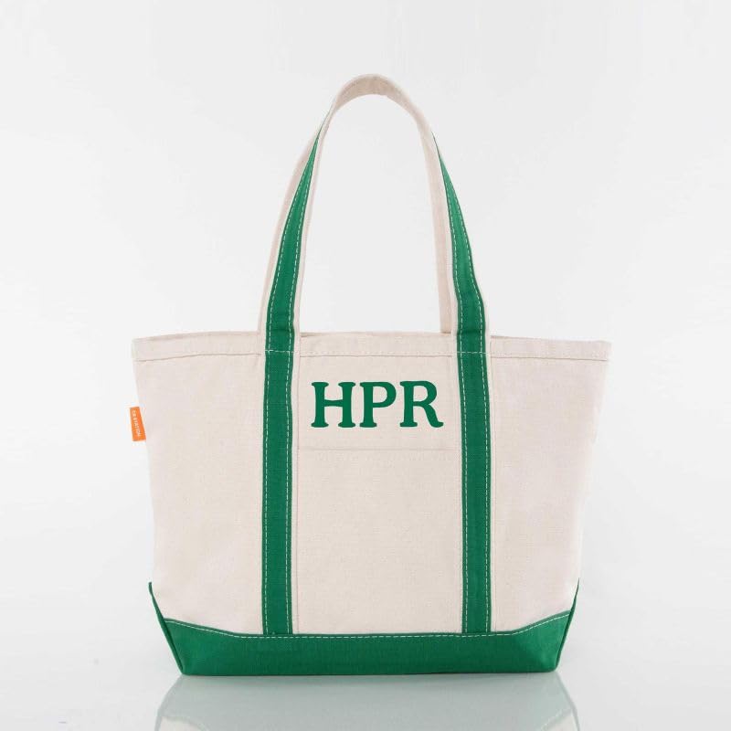 Medium Classic Personalized Monogram Canvas Tote Bag for Women (Emerald)