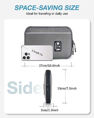 Large Electronics Organizer Travel Case for Tech Accessories (Grey)