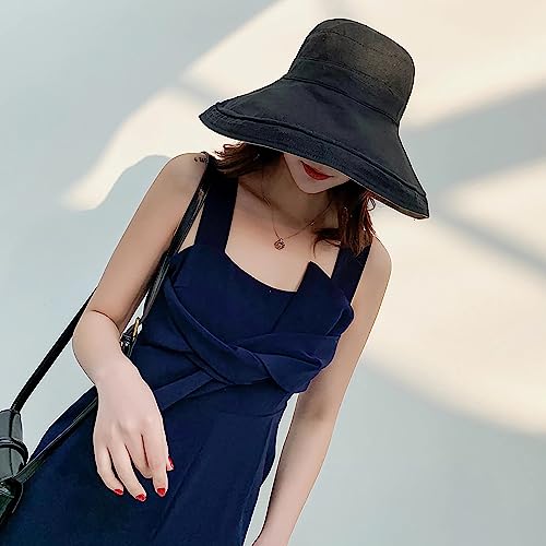 Women Summer Wide Brim Sun Hat Bucket Fishing Hats UV Protection (One Size / Lant001-black)