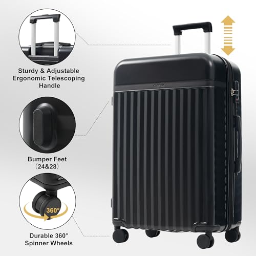 Luggage Sets Durable Hardshell 3 Piece Suitcase with Bags (3-piece Set(20/24/28) / Black+bag)