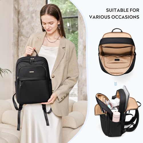 Hiking Travel Backpack for Women Casual Business Weekender Multilayer Laptop Bag (A-black / 16 Inch)