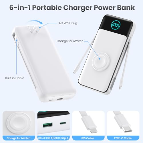 Portable Charger for iPhone with Built (White)