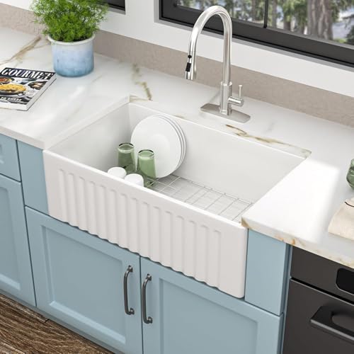 33"x18" White Farmhouse Kitchen Sink (33"x18"x10" / White)