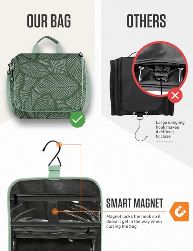 Hanging Travel Toiletry Bag (Green Leaves)
