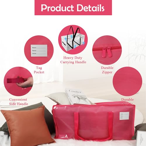 6 Pack Heavy Duty Extra Large Moving Bags with Handles (6 Pack / GDpink)