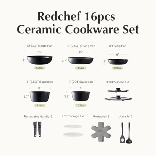 16pcs Ceramic Pots and Pans Set Non Stick (16 pcs Black)