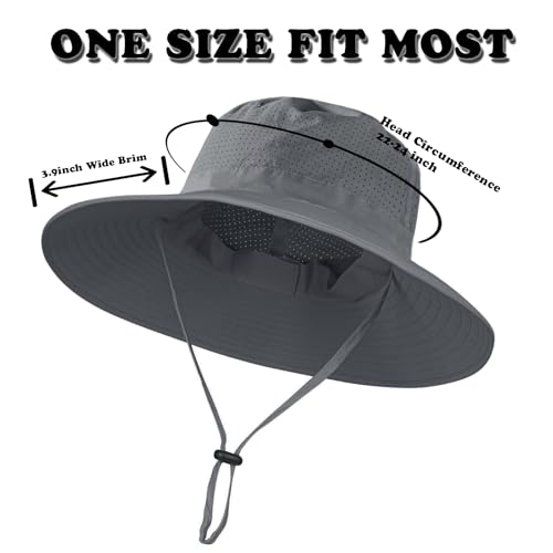 Sun Hat for Men Women Cooling Boonie Hats Breathable Wide Brim Fishing Bucket Hat Beach Hat Safari Hiking Garden Summer UV Protection Dark Grey (1 Pack Darkgrey)