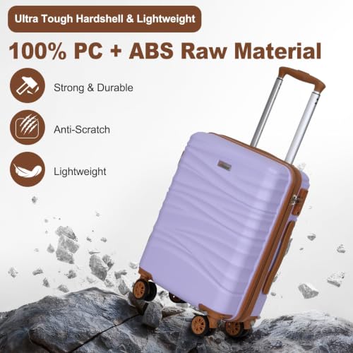Expandable 22x14x9 Airline Approved 21" Carry On Luggage Set (Purple)