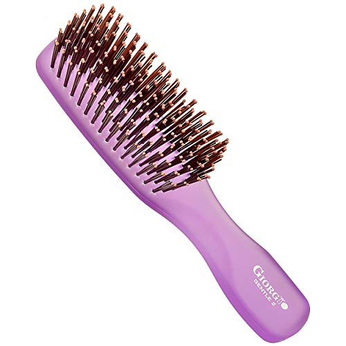 GION2PP Neon Purple 6.25 inch Gentle Touch Detangler Hair Brush for Men Women and Kids. Soft Bristles for Sensitive Scalp. Travel Brush (Small / Purple)