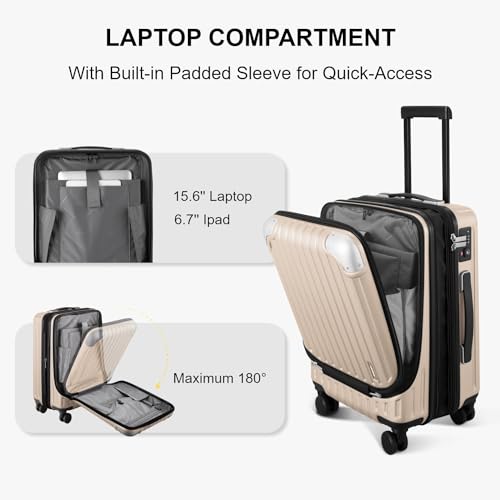 Carry on Luggage Airline Approved (Champagne / 20 Inch - Expandable)