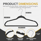 Premium Velvet Hangers 30 Pack Ultra Thin Non Slip Adult Felt Space Saving Suit Hanger for Closet Heavy Duty Coat Pants Jackets Dress Hangers 360° Swivel Hook Hold Upto 10 lbs Black (Black / 30 Pack)