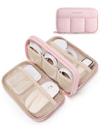 Electronics Organizer Travel Case for Cords Chargers Phones (8.3"L x 5.3"W x 2.3"H / Pink)