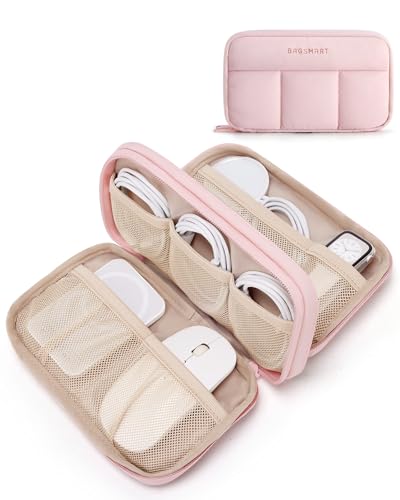 Electronics Organizer Travel Case for Cords Chargers Phones (8.3"L x 5.3"W x 2.3"H / Pink)