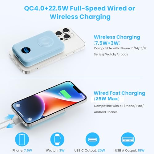 Magnetic Portable Charger with Apple (Sky Blue)