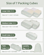 7 Set Checkered Packing Cubes for Travel Kids Women (AB-Mint Green Checkerboard / 7 Set)