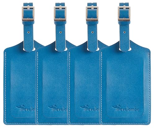 4 Pack Leather Luggage Tags for Suitcases Travel Labels Blue (Blue)