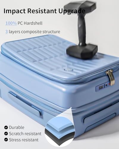 Expandable Top Open 28 Inch Checked Luggage with Spinner Wheels (Blueberry Blue / Checked-Large 28-Inch)
