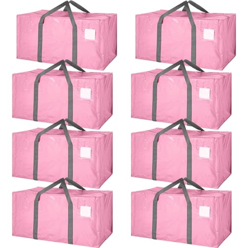 8 Pack Heavy Duty Dorm Moving Bags 65LBs Zippers (Pink)