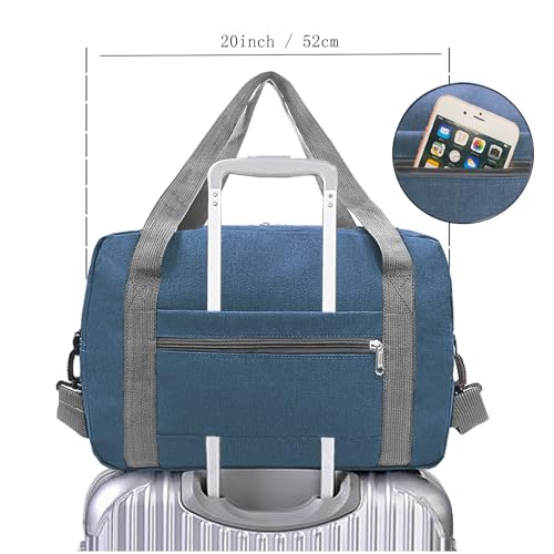 Foldable Carry on Luggage Bag 22x14x9 Personal Item Bag for Airplanes Travel Duffel Bag for Women and Men (Navy / 40L)