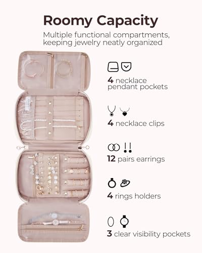Jewelry Organizer Case Large Travel Jewelry Storage Bag (Medium / Beige)