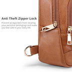 Crossbody Bags for Women Anti Theft Small Sling Handbag with Zipper Lock Vegan Leather RFID Blocking Chest Pure (Brown)