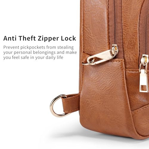 Crossbody Bags for Women Anti Theft Small Sling Handbag with Zipper Lock Vegan Leather RFID Blocking Chest Pure (Brown)