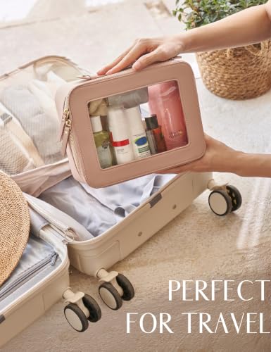 Clear Makeup Bag Travel Cosmetic Case Toiletry Bag with Zipper Make Up Case Traveling (Mauve / Dual Elegance)